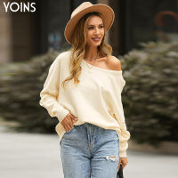 YOINS Mangee เสื้อสเวตเตอร์แฟชั่นแขนยาวเปิดไหล่ข้างเดียวมีสไตล์