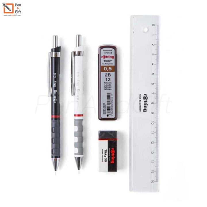 rotring-ชุดดินสอกด-5ชิ้น-ชุด-rotring-combo-set-ปากกาลกลื่น-ดินสอ-ไม้บรรทัด-ยางลบ-ไส้ดินสอ-penandgift