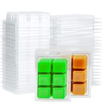 100 Packs Wax Melt Clamshells Molds Square 6 Cavity Clear Plastic Cube Tray for Candle-Making Soap