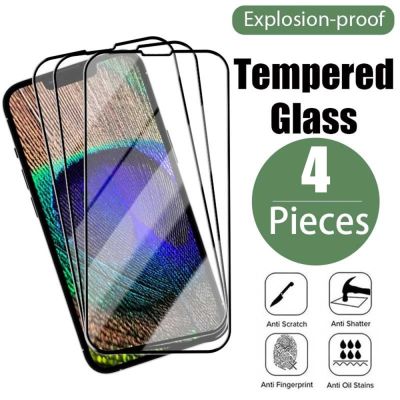4Pcs Full Cover Protective Glass for iPhone 14 13 11 12 Pro Max Screen Protector for iPhone 14 Plus X XS Max XR 13 Mini Glass