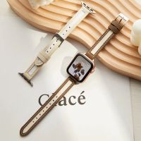 ₪☃ Korean Style Canvas Leather Strap for Apple Watch Band 45/41mm 42/44mm Slim Bracelet for iWatch Series SE 7 6 5 4 3 38/40mm