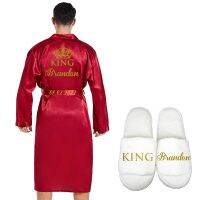 （ ATV ） King Groom Robe Emulation Silk Soft Home เสื้อคลุมอาบน้ำ Nightgown สำหรับผู้ชาย Kimono ชื่อที่กำหนดเองวันที่ส่วนบุคคลสำหรับงานแต่งงาน