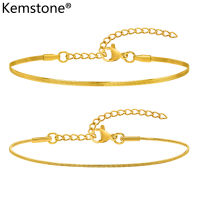 Kemstone กำไลข้อมือสแตนเลสสตีล2ชิ้น1ชุดกำไลข้อมือแบนสำหรับเครื่องประดับสตรี