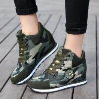 Womens Walking Shoes Wedge Heel Sneakers Camouflage Height Inceasing Non-Slip Casual Sneakers