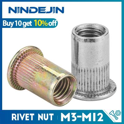NINDEJIN 2-30pcs Flat Head Blind Rivet Nut Aluminum Stainless Steel M3 M4 M5 M6 M8 M10 M12 Rivnut Zinc Cap Rivet Threaded Nut Nails  Screws Fasteners