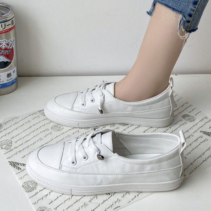 รองเท้าลำลองสำหรับผู้หญิงสีขาวรองเท้าผ้าใบพรีเมี่ยมนำเข้ารองเท้าสีขาวเทรนด์เกาหลี