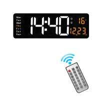 Wall-Mounted Digital Wall Clock 16 Inch Large Screen Function Display Clock Remote Control Temp Date Week Display Power Off Memory Table Clock Dual Alarms Clocks A