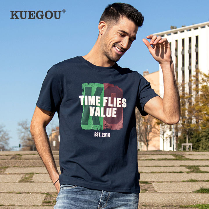 KUEGOU 100 Cotton Clothing Men T-shirt Short Sleeve High Quality Top ...
