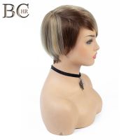 BCHR Short Pixie Cut Wigs Straight Synthetic Hair High Temperature Fiber Ombre Brown Blonde Wig for Women