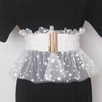 New Women Black white Elegant Pleated mesh Belt Fashion elastic Waistband Skirt Peplum Waist Belt Dress Accessories