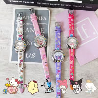 [M-ZONE8] นาฬิกา Hello Kitty สีสันสดใสลายดาว Sanrio น่ารักนาฬิกาเด็กขนาดใหญ่ลายการ์ตูนสายรัดข้อมือสุนัข Kulomi เพชร