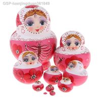 Luanjingduan361849ตุ๊กตาของขวัญคริสต์มาสทำรังสำหรับเด็กภาษารัสเซีย Matryoshka ไม้ Babushka 10ชิ้น