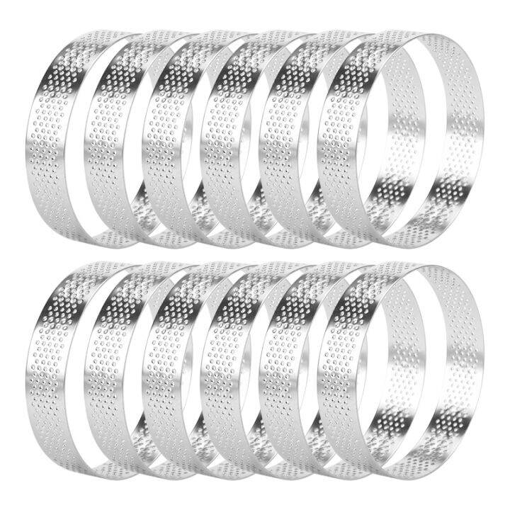 12 Pack Stainless Steel Tart Rings,Perforated Cake Mousse Ring,Cake