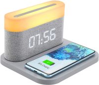 15W Fast Wireless Charging Touch Digital Alarm Clock Night Light Bedside Reading Lamp Adjustable Brightness Snooze USB Charger