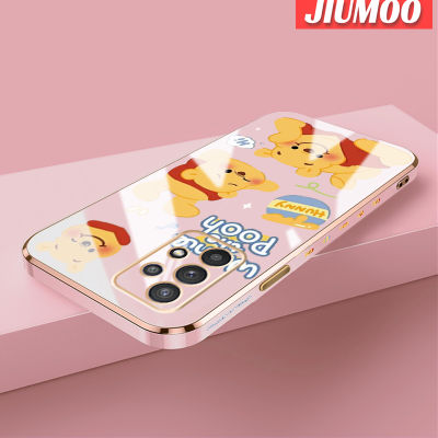 JIUMOO เคสปลอกสำหรับ Samsung Galaxy A32 5G A32 4G M32 5G เคสช้อนส้อมมีดหมีพูห์ลายการ์ตูนวินนี่บางใหม่เคสโทรศัพท์ชุบหรูหราบางคลุมทั้งหมดป้องกันเลนส์กล้องเคสนิ่มกันกระแทกซิลิโคน