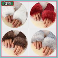 JAYQQ Warm Winter Autumn Knitted Wrist Gloves Faux Rabbit Fur Exposed Finger Couples Fingerless Mittens