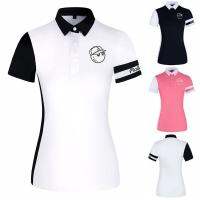 Titleist MALBON ผู้หญิงฉบับใหม่ฤดูร้อนเสื้อแจ็คเก็ตเล่นกอล์ฟปกเสื้อปลูกฝังศีลธรรมของคนหนึ่งแสดงเสื้อยืดแบบบางที่มีแขนสั้นเสื้อเล่นกอล์ฟ