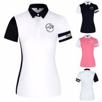 Titleist MALBON ฉบับผู้หญิงใหม่ฤดูร้อนเสื้อแจ็คเก็ตเล่นกอล์ฟปกเสื้อปลูกฝังคุณธรรมของคนหนึ่งแสดงเสื้อยืดแบบบางแขนสั้นเสื้อเล่นกอล์ฟ