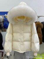 ۞☃ 41Iaqdo79ldbk Casaco de pato com capuz para mulheres pele guaxinim natural jaqueta puffer quente parkas soltas roupas neve branco feminino inverno 2023