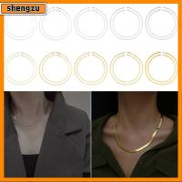 SHENGZU 18"/20" ผู้ชายผู้หญิง สแตนเลสสตีล Choker สร้อยคอก้างปลา โซ่งูแบน งูเชื่อมโยงห่วงโซ่ ชุบทอง/เงิน