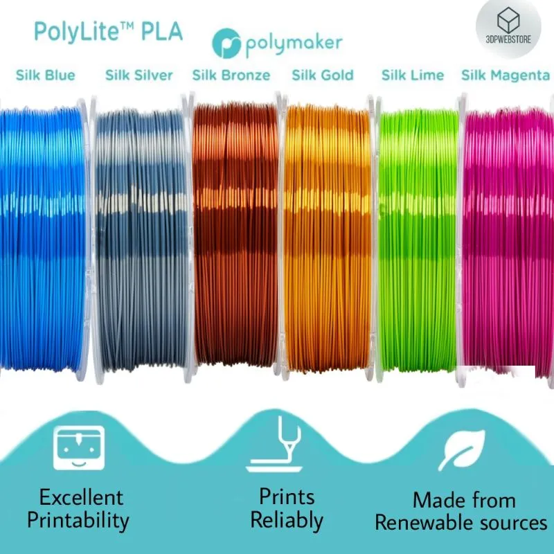 Polymaker Silk PLA Filament 1.75mm, Shiny Gold PLA 3D Printer Filament Silk  1kg - PolyLite 1.75 PLA Filament Silk Gold Filament 1.75mm Shiny PLA 3D