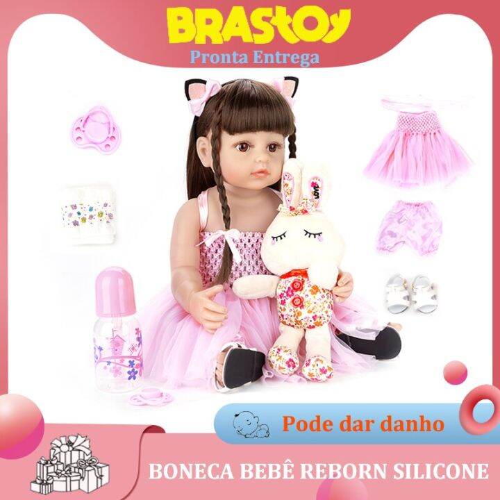 Boneca bebe reborn 100 de silicone 55 cm