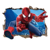 Spider man Broken Roll Wall Stickers For Kids Room mural Fairy tale Cartoon decals DIY Decor Paper Boys Room Decoration gift