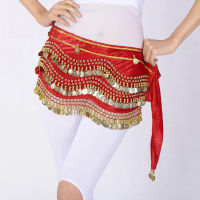 KKWomen Belly Dance Wave Shape สะโพกผ้าพันคอทองเหรียญอียิปต์ Belly เต้นรำสะโพก Wrap กระโปรงกำมะหยี่เลื่อม Beading กระโปรง Beltq11