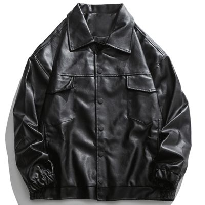 ZZOOI Black Motorcycle Outwear Streetwear Autumn Solid Color PU Leather Jacket Men High Street Faux Leather Baseball Jacket Coat