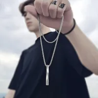 {YOMI ผลิตภัณฑ์ยานยนต์} Kalung Baja Tahan Karat เกาหลีสร้อยคอคู่ของขวัญวันเกิดจี้บาร์ยาวเครื่องประดับ