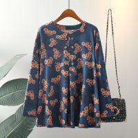 【มีไซส์ใหญ่】Plus Size 3XL-8XL Womens Long Sleeved A-line Spring Autumn Shirts Oversized Vintage Floral Printed Fashion Female Tops