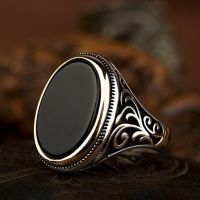 【YF】❉♛™  Steampunk Color Oval Stone Rings for Men Carved Pattern Design Fashion Jewelry New