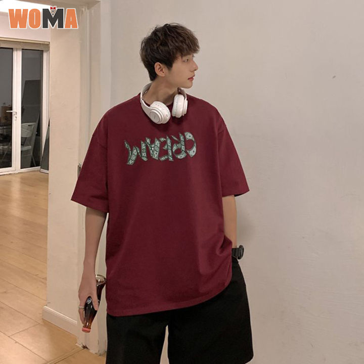 woma-เสื้อยืดผู้ชายแขนสั้นลำลองแขนสั้น