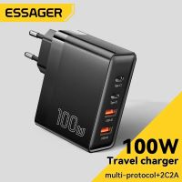 Essager 100W เครื่องชาร์จ GaN 4พอร์ต USB Type C ที่ชาร์จความเร็วสูง PD QC3.0 4.0ชาร์จเร็วสำหรับ IPhone 15 14 13 Macbook เสี่ยวหมี่ Huawei แล็ปท็อป