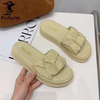 【July】 Woodpecker niche high-end muffin slippers womens outerwear summer new thick-soled heightened all-match one-word Roman
