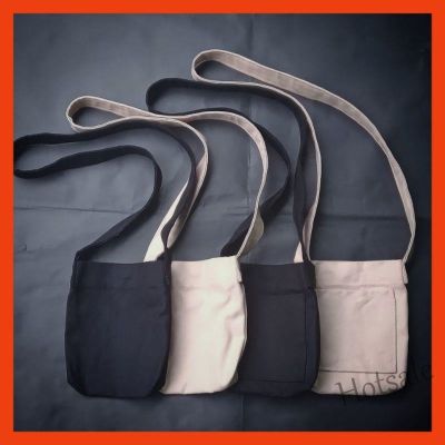 【hot sale】❡▫ C16 HITAM Mini SLING BAG Pocket CANVAS BAG/Plain Black Thick CANVAS Fabric SLING BAG