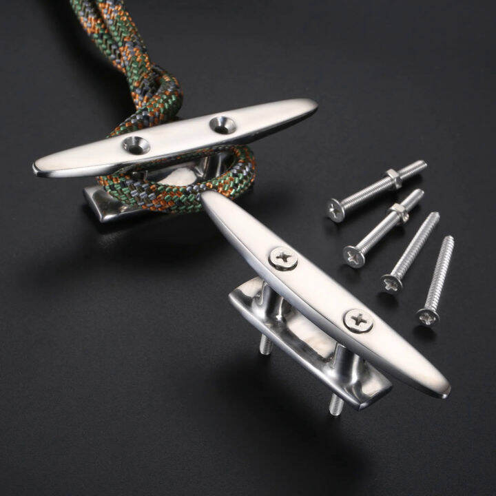 2Pcs 100mm4inch Stainless Steel 316 Low Flat Cleat Boat Cleats Deck