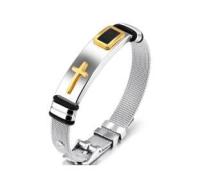 CIFbuy Punk Cross Bracelet For Men Length 16.5-21 CM Mesh Strap Band Stainless Steel Black/ Gold Color Male Wrap Bracelets GH878