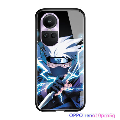 เคสกระจกนิรภัยขอบนิ่มลายปลอกกันกระแทกสำหรับ OPPO Reno10 Pro 5G,เคสลายอนิเมะ Naruo ซีรีส์ Sasuke Kakashi