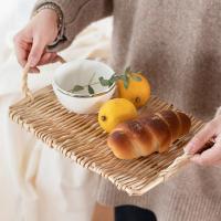 【YF】 Handwoven Rattan Storage Tray With Handle Round Wicker Basket Bread Food Plate Fruit Platter Dinner Serving