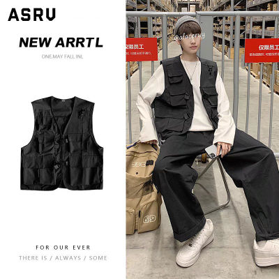 ASRV เสื้อกั๊กผู้ชายอินเทรนด์หลายกระเป๋าเสื้อทำงานแขนกุด หล่อ หล่อเสื้อกั๊กด้านบนเสื้อกั๊กชายเสื้อกั๊ก ผู้ชาย