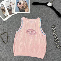 High quality color matching dieselˉice silk knitted vest for women in summer