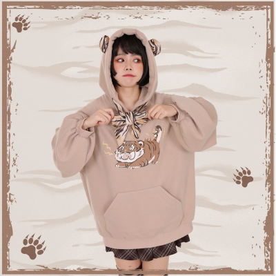 Feiernan Kawaii Hoodie Women Animal Tiger Print Sweatshirt Oversized Streetwear Korean 2022 Fashion Anime Long Sleeve Cute Tops