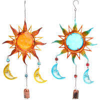 ใหม่ Sun Wind Chime Moon จี้โลหะแก้วทาสี Moon Sun จี้ Creative Decor สำหรับ Home Courtyard Garden แขวน Ornaments