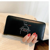 QIAOSANSAN New Ladies Simple Cartoon Printing Wallet Long Style Large Capacity Clutch High-quality Leather Hand-held Shopping AA