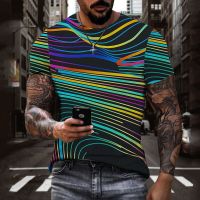 Fashion T-shirt For Men 3d Printing Striped T Shirt Summer Mens Clothing Cool Boys Pullover Casual Hip Hop Streetwear Tops Tees