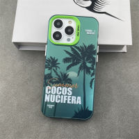 coconut tree green electroplating hot silver Phone Case For iPhone 15 Pro Max 14 ProMax 13 12 12Pro 11 Shockproof Phone soft border hard case Mobile phone protective case