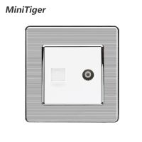 【Online】 CRAZY DEAL mall Minitiger 2แก๊ง RJ45อินเทอร์เน็ตข้อมูลคอมพิวเตอร์แจ็คเชื่อมต่อ CAT5E กับหญิงเต้าเสียบทีวีเหล็กแปรงแผงซ็อกเก็ตผนัง