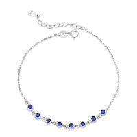 Silver thai Blue cubic zirconia round design bracelet silverสร้อยข้อมือดีไซน์ทรงกลมสีน้ำเงิน cubic zirconia สีน้ำเงิน