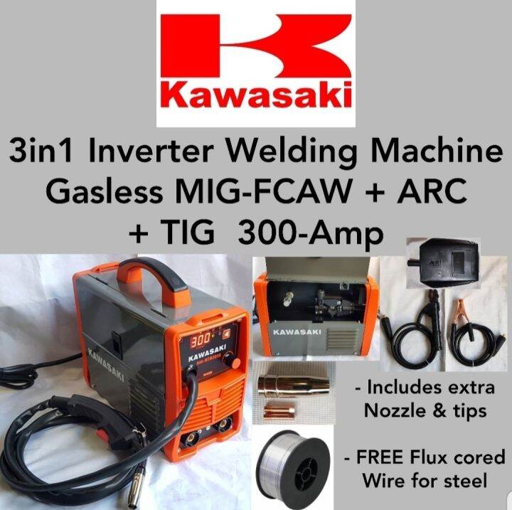 KAWASAKI 3in1 Inverter Welding Machine Gasless MIG FCAW+ARC+TIG 300